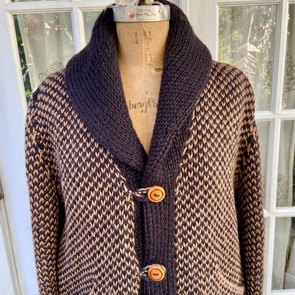 Angela Campos de Morris Vintage Mexico Wool Hand Knit Button Front Cardigan M L - Picture 3 of 11